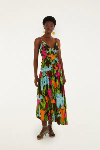 Farm Rio Mujeres Y Flores Dress Mujeres Y Flores Black In Multi