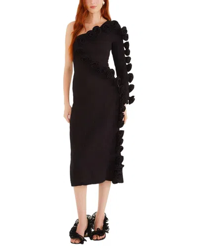 Farm Rio Black One Shoulder Midi Dress In Animal Print