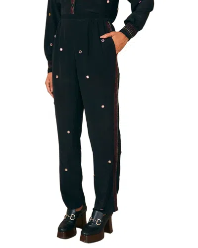 Farm Rio Black Rainbow Beaded Mirror Trim Pant In Green