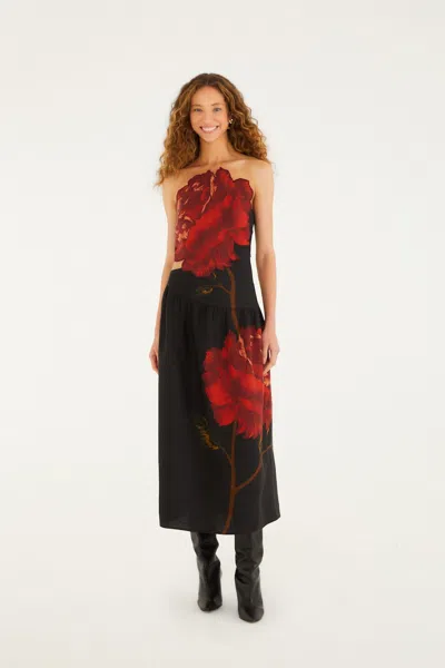 Farm Rio Rosalia Artisanal Maxi Dress In Black