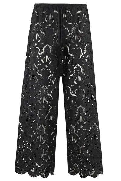 Farm Rio Seashell Lace-detail Trousers In Black