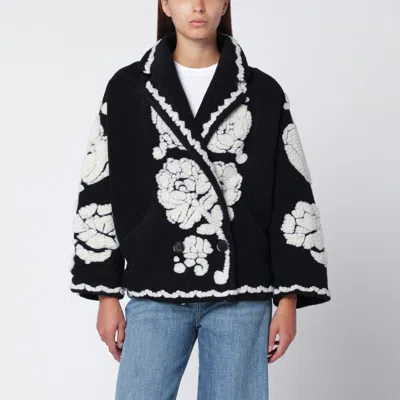 Farm Rio Floral-arabesque Single-breasted Jacket In Black