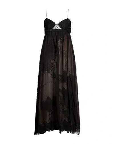 Farm Rio Black Special Lace Sleeveless Maxi Dress Woman Maxi Dress Black Size Xl Viscose, Nylon In Brown