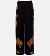 Farm Rio Black Tiger Wide-leg Pants In Black