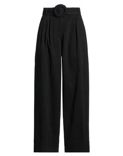 Farm Rio Black Twill Wide Pants With Pleats And Belt Woman Pants Black Size 30 Cotton, Elastane
