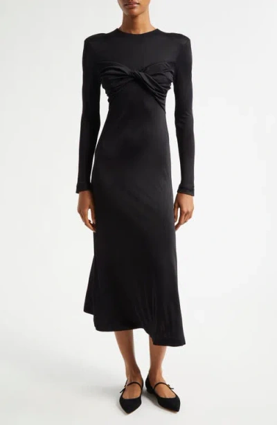 Farm Rio Black Twisted Cup Long Sleeve Midi Dress