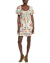 Farm Rio Bloom Garden Off White Short Sleeve Mini Dress Bloom Garden Off White In White