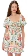 Farm Rio Bloom Garden Off White Short Sleeve Mini Dress Bloom Garden Off White In Bloom Garden Off White