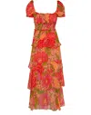 FARM RIO BLOOMING FLORAL LAYERED MAXI DRESS IN PINK