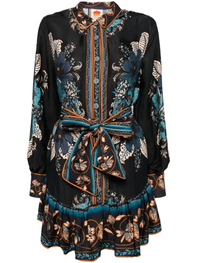 Farm Rio Blossom Tapestry Dress In Black