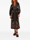 Farm Rio Blossom Tapestry Floral-print Button-front Midi Dress In Black