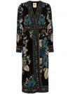 Farm Rio Blossom Tapestry Long Sleeve Wrap Dress In Blue