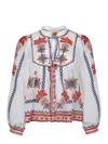 Farm Rio Blusa 'marys' Con Scollatura Alta E Ricami Colorati All-over