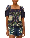 Farm Rio Floral-patterned Decorative Blouse In Blue
