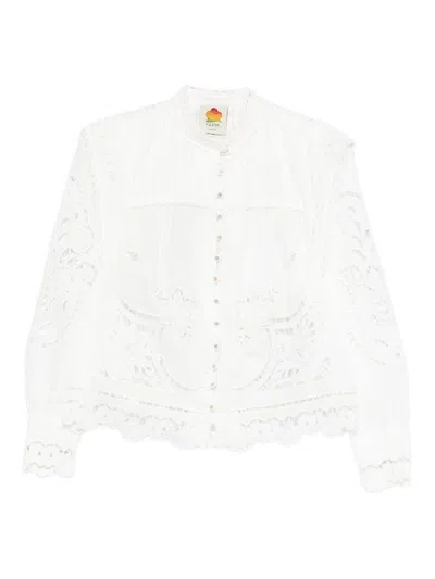 Farm Rio Blouse With Floral Embroidery In White Cotton