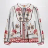 Farm Rio Womens Marys Tiles Embroidered Cotton-poplin Blouse Marys Tiles Off-white