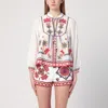 Farm Rio Blouse With Multicoloured Floral Embroidery In White