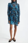 Farm Rio Arabesque Floral Pleated Dress In Arabesque Floral Blue
