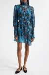 Farm Rio Arabesque Floral Pleated Dress In Arabesque Floral Blue