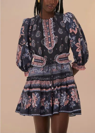 Farm Rio Blue Ayla Mini Dress In Blue Multi