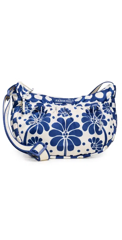 Farm Rio Blue Flower Crescent Bag Multi