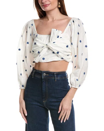 Farm Rio Blue Flowers Crop Top In White