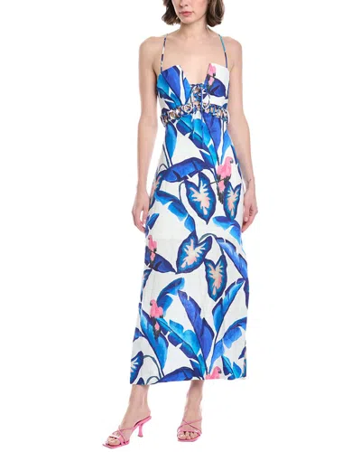 Farm Rio Blue Foliage Linen Maxi Dress