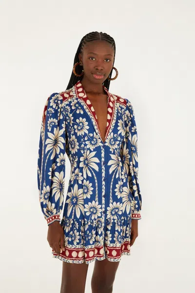 Farm Rio Blue Luna Lenzing Ecovero Viscose Mini Dress In Multi