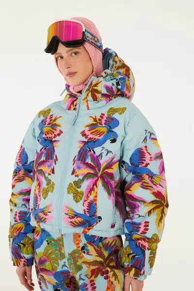 Farm Rio Blue Macaw Puffer Jacket In Multi