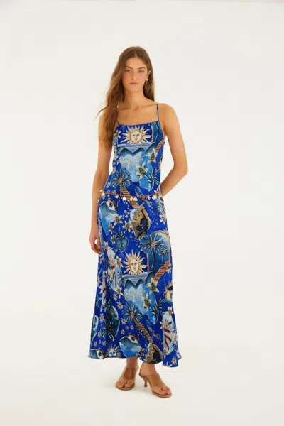Farm Rio Blue Mystical Lenzing Ecovero Viscose Maxi Dress In Multi