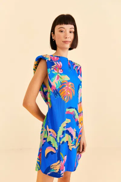 Farm Rio Blue Painted Jungle T-shirt Dress In Painted Jungle Blue