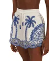 Farm Rio Blue Palm Trees Embroidered Shorts In Off-white