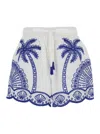 Farm Rio Blue Palm Trees Embroidered Shorts In Blue