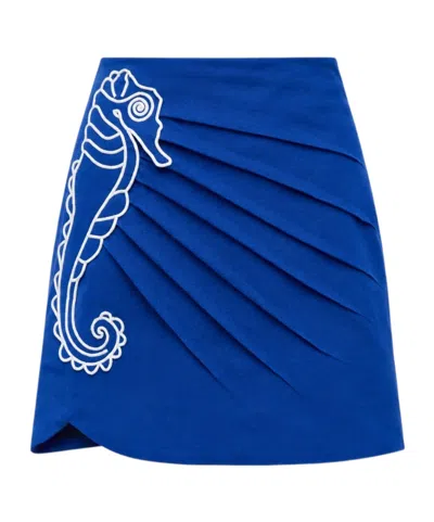 Farm Rio Blue Seahorse Embroidery Mini Skirt