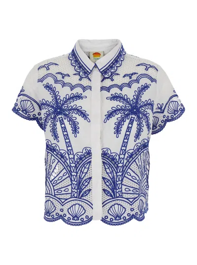 Farm Rio Chemise Palm Trees Avec Broderie In White/blue