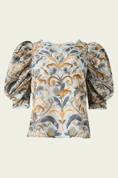 Farm Rio Blue Snake Garden 3d Applique Blouse In Multi