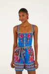 Farm Rio Blue Summer Fruit Scarf Lenzing Ecovero Euroflex Romper In Multi