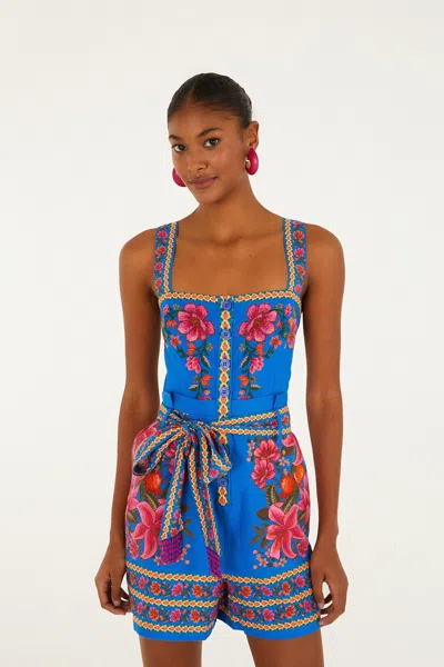 Farm Rio Blue Summer Fruit Scarf Lenzing Ecovero Euroflex Romper In Multi