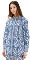 Farm Rio Blue Tropical Cameo Off-white Pajama Shirt Blue Tropical Cameo Off-white In Blue Tropical Cameo Off-white
