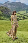 Farm Rio Blue Winter Tapestry Long Sleeve Maxi Dress In Multi