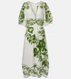 Farm Rio Blue Yard Linen-blend Midi Dress In White