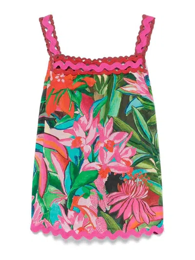 Farm Rio Jardin De Reve Wavy Trim Top In Multicolor