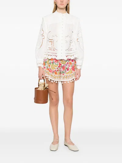 Farm Rio Blusa Mao Richilieu Blanca Troquelada In Multi