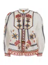 Farm Rio Blusa 'marys' Con Scollatura Alta E Ricami Colorati All-over In White