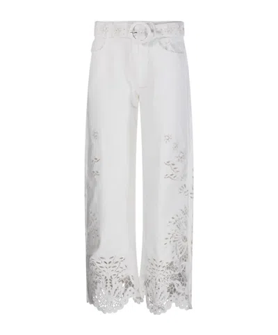 Farm Rio Boho Beauty Broderie Wide-leg Pants In White