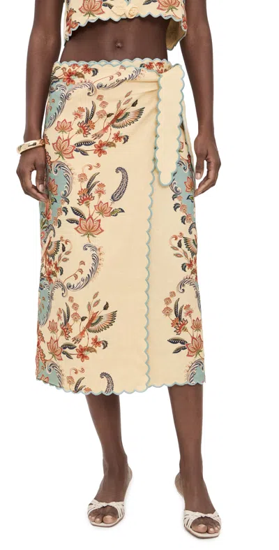 Farm Rio Boho Beauty Butter Midi Skirt Boho Beauty Butter In Neutral