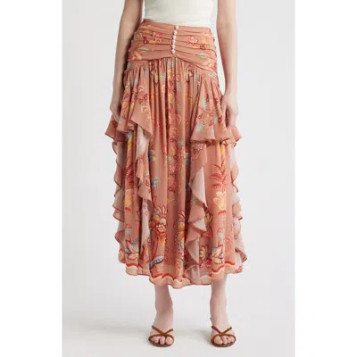 Farm Rio Boho Enhance Ruffled Maxi Skirt In Boho Enchance Mocha