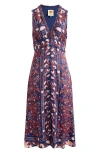 Farm Rio Boho Floral Scarf Print Sleeveless Midi Dress In Blue