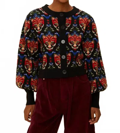 Farm Rio Boho Panther Cardigan In Black