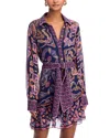 Farm Rio Boho Scarves Mini Dress In Navy Blue In Purple